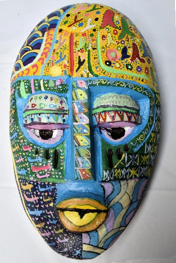 Charioma - Coraje, a hand-carved MASK-WE Gmelina wood mask painted by Charity Chioma Odoh