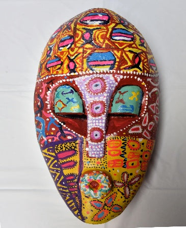 Ifunanya - Amor, a hand-carved MASK-WE Gmelina wood mask painted by Benedeth Maduka